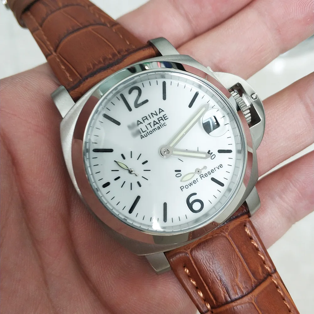 

OUMASHI watch 40mm automatic movement men's watch power reserve stainless steel polished leather strap A1