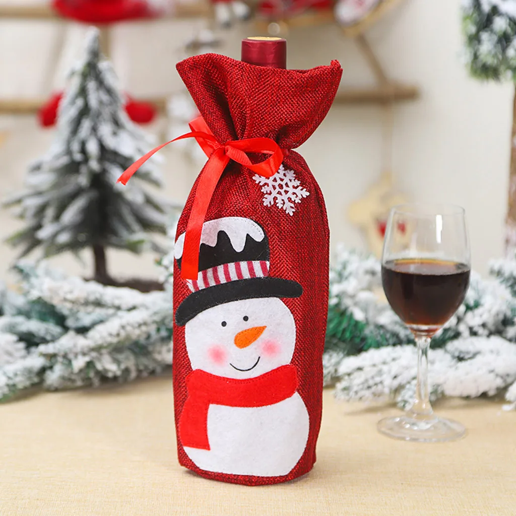 Рождественский Декор для бутылки вина, набор Санта Клаус, снеговик для бутылки, покрытие для одежды, украшение для кухни на год, Рождественский ужин, подарки
