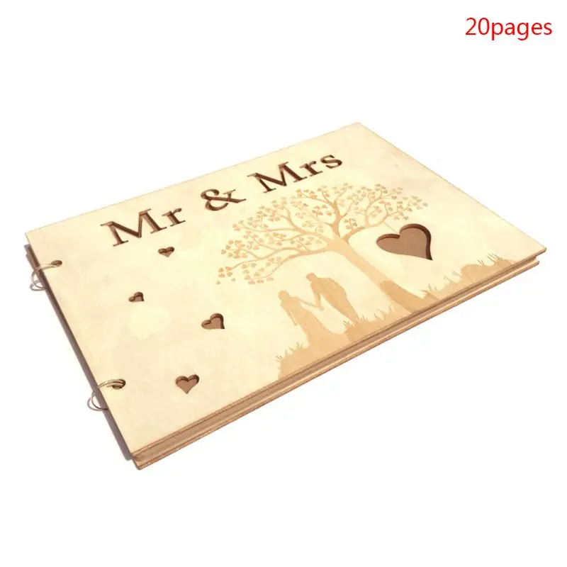 

Mr & Mrs Tree Heart Wedding Guest Book Personalized Rustic Wooden Guestbook Photo Memory Book Album Anniversary Gift