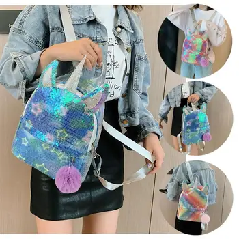 

New Fashion Backpacks Classic Delicate Women Cartoon Sequins Backpack Baby Girls Boy Children Pompom Shoulder Schoolbag