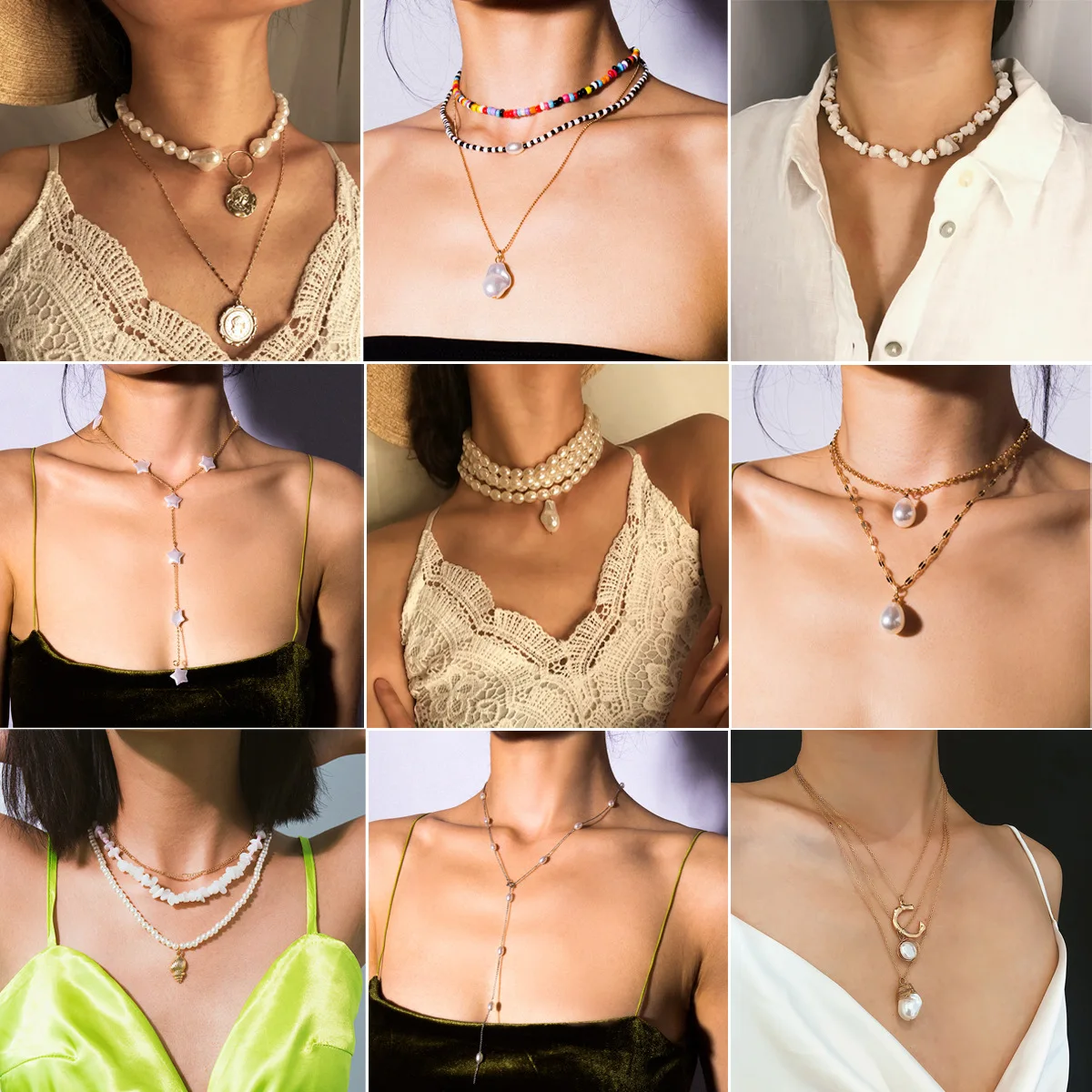 

Ethnic Style Personality Handmade Multi-layer Shaped Pearl Rice Beads Clavicle Neck Chain Ethnic Bohemian Choker Necklace G0821