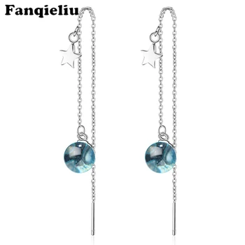 

Fanqieliu Chain Earrings 925 Sterling Silver Jewelry Women Fashion Glass Beads Long Drop Earrings For Women Dangle FQL20070