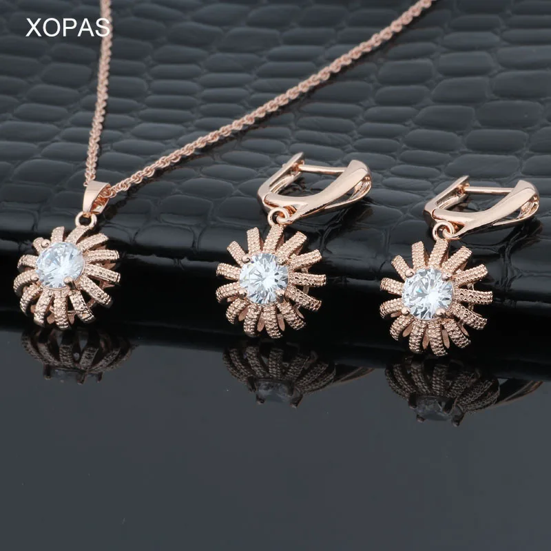 

XOPAS 585 Rose Gold Color Cubic zirconia Shell shape Necklace & Earrings Exquisite Jewelry Sets for Women Gift