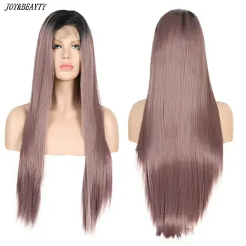 

JOY&BEAUTY Ombre Purple Long Straight Synthetic Hair Lace Front Wigs For Women High Temperature Fiber Cosplay Wigs