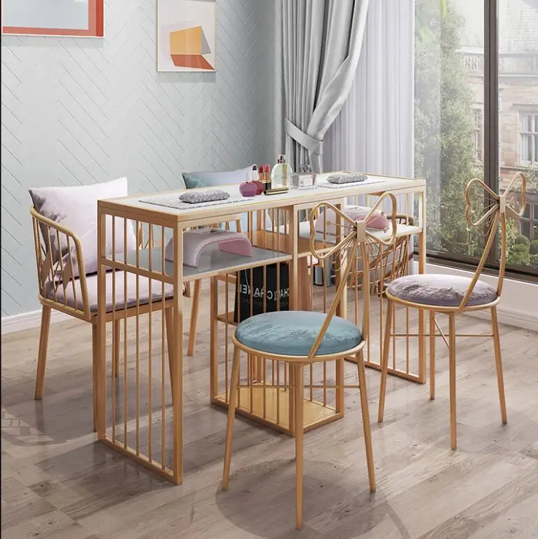 New marble manicure table chair set single double special price European style iron manicure table special price of manicure table and chair set