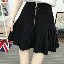 Осенняя юбка трапециевидной формы с высокой талией, черная плиссированная юбка на молнии в стиле панк, женская короткая мини-юбка с высокой талией, повседневная юбка Faldas Mujer