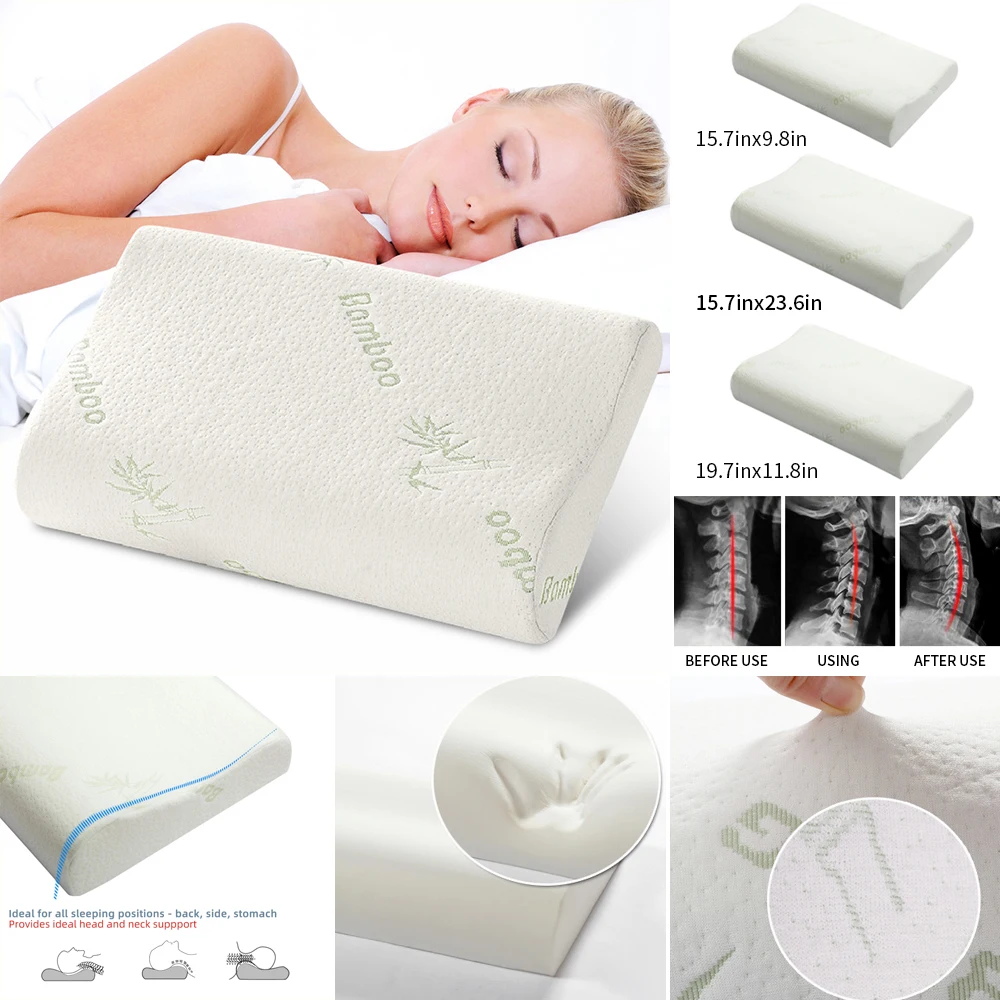 Bamboo Memory Foam Pillow Orthopedic Hypoallergenic Neck Protection Healthcare 