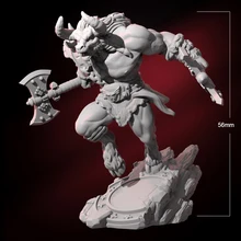 

56mm Resin Model Angry Minotaur Axe Warrior Figure Unpainted No Color DW-010