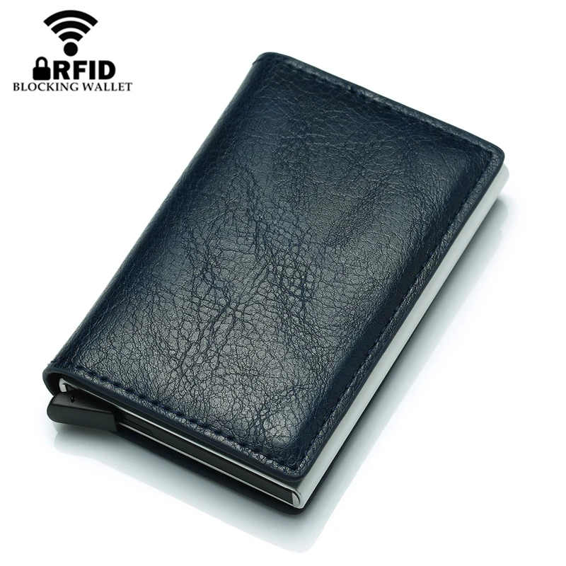 Унисекс держатель кредитной карты Повседневный тонкий мини-кошелек RFID металлический алюминиевый PU кожаный кошелек визитная карточка чехол для путешествий