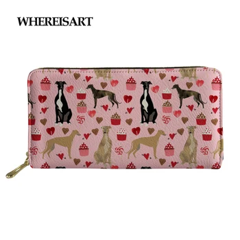 

WHEREISART Greyhound Printing Women Wallets Leather for Ladies Coin Pocket Card Holder Phone Clucth porte feuille femme Pink