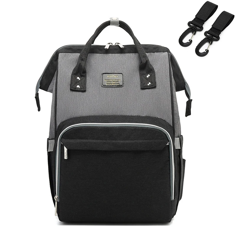 black gray Рюкзак для подгузников, сумка для мам, Большая вместительная сумка для мам и детей, многофункциональные водонепроницаемые уличные дорожные сумки для подгузников для ухода за ребенком - Цвет: black gray