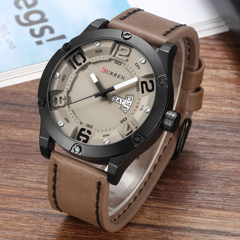 CURREN-reloj deportivo de cuarzo para hombre, cronógrafo Masculino con correa de cuero, fecha de semana, a la moda, 8251