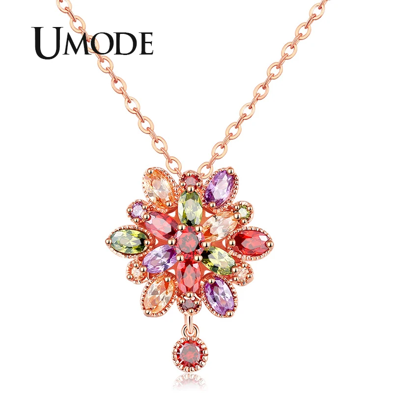 

UMODE Colorful Flower Necklaces for Women Cubic ZIrconia Pendants Fashion Statement Jewelry New 2019 Wedding Party Gift UN0367