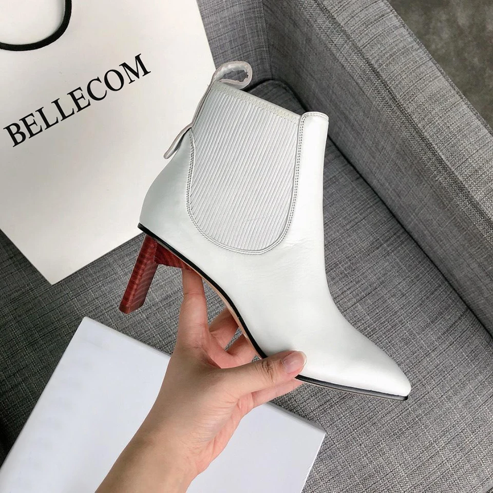 

BELLECOM 2019 Autumn New Type Women's Boots Leather Square Head High-heeled Bare Boots Fine-heeled Fashion Shoes