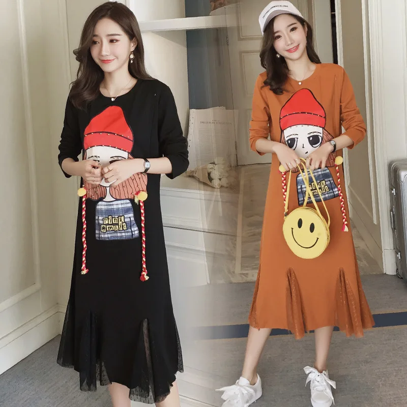 

Spring And Autumn Maternity Clothes 2020 New Style Postpartum Long Sleeve Sticker Nursing Dress Lace Joint Lactation Garment Dre