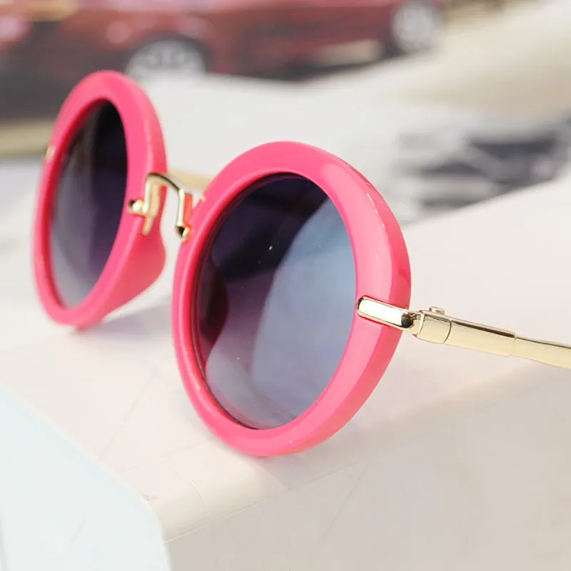 Детские круглые линзы металлическая оправа солнцезащитные очки мальчики девочки UV400 дети малыш очки оттенки очки - Цвет линз: rose