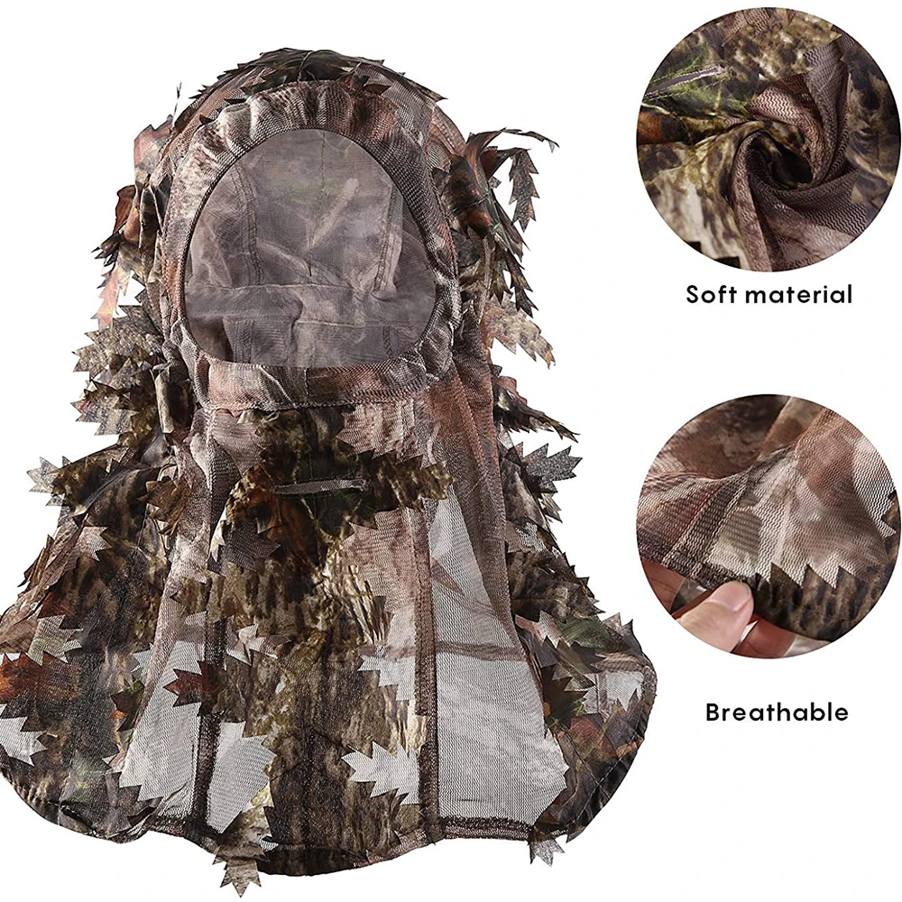 3 St Head Hood Head Cap Hood Hat Ghillie Camouflage Leafy Hat 3D Full Face Mask Headwear Turkey Camo Hunter Hunting Accessories