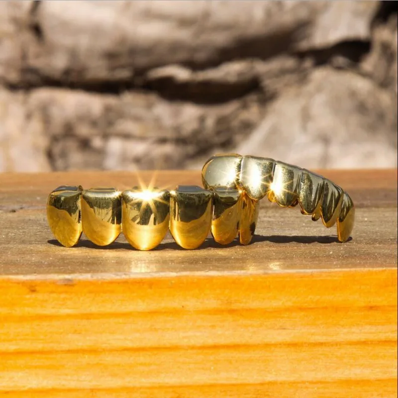 Позолоченные зубы в стиле хип хоп сверкающие золотой самородок Grillz набор верхней