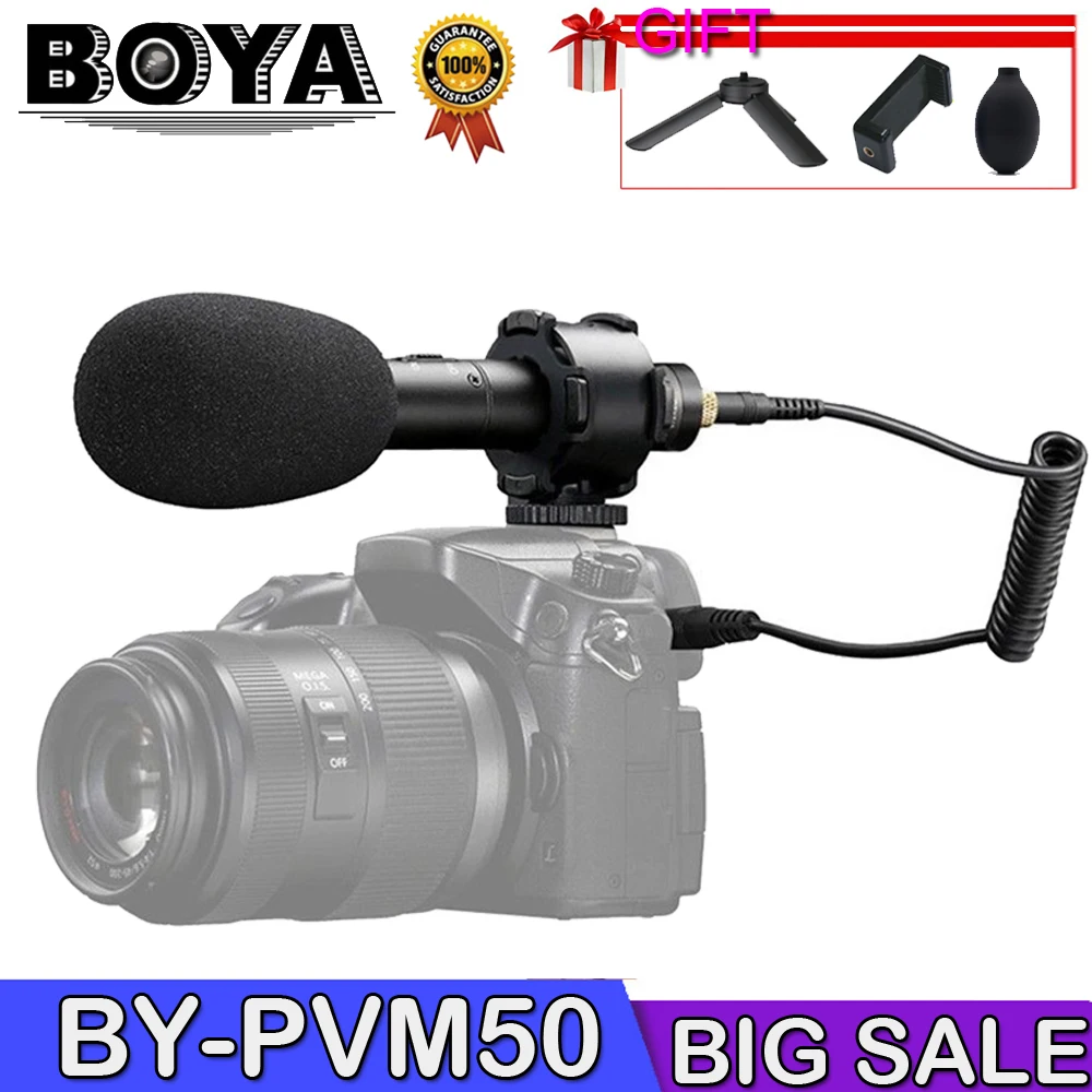 BOYA BY-PVM50 конденсаторный микрофон камера/SLR камера интервью запись Профессиональный 3,5 мм стерео микрофон+ поролоновая Ветрозащита