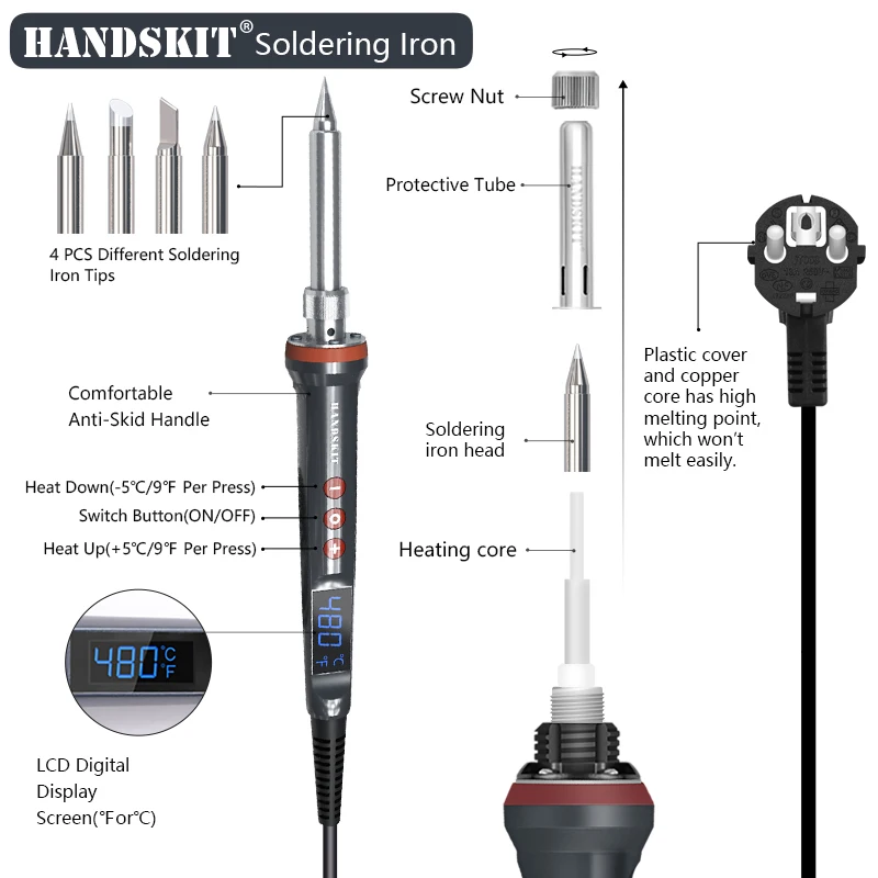 200W Electric Soldering Iron Digital Display Adjustable Temp Auto Sleep Solder Iron Protable Home Tin Repair Welding Tools 4