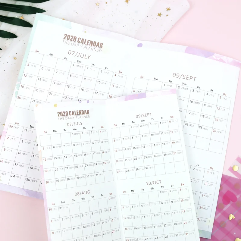 

1 Sheets 2020 Calendar Three Fold Page Calendar Lunar Calendar Monthly Plan Loose-leaf Refill A5 A6 Agenda Office Supplies