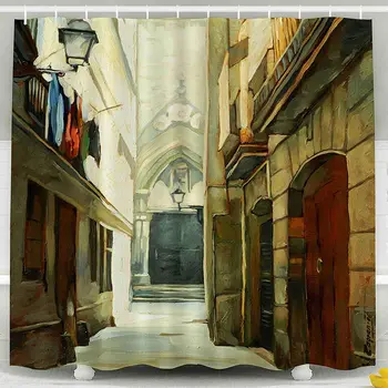 

Barcelona Street Paint Area Waterproof Polyester Durable Shower Curtain For Bathroom Shower