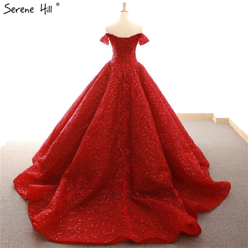 Serene Hill Dubai Designer Red Strapless Sexy Wedding Dress Fashion Vintage Appliques Sequins Lastest Bridal Gown C66601