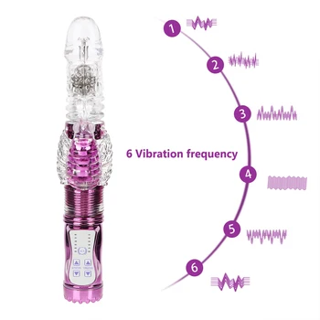 Telescopic Dildo Vibrator Rotating Dual Bead Rods Vibration Wand USB Rechargeable Butterfly Sex Toys for Women 2