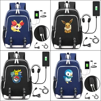 

Anime Squirtle Pikachu Charmander Gengar Eevee USB Backpack Teenagers School bag Laptop Shoulders Bag Bookbag Women knapsack
