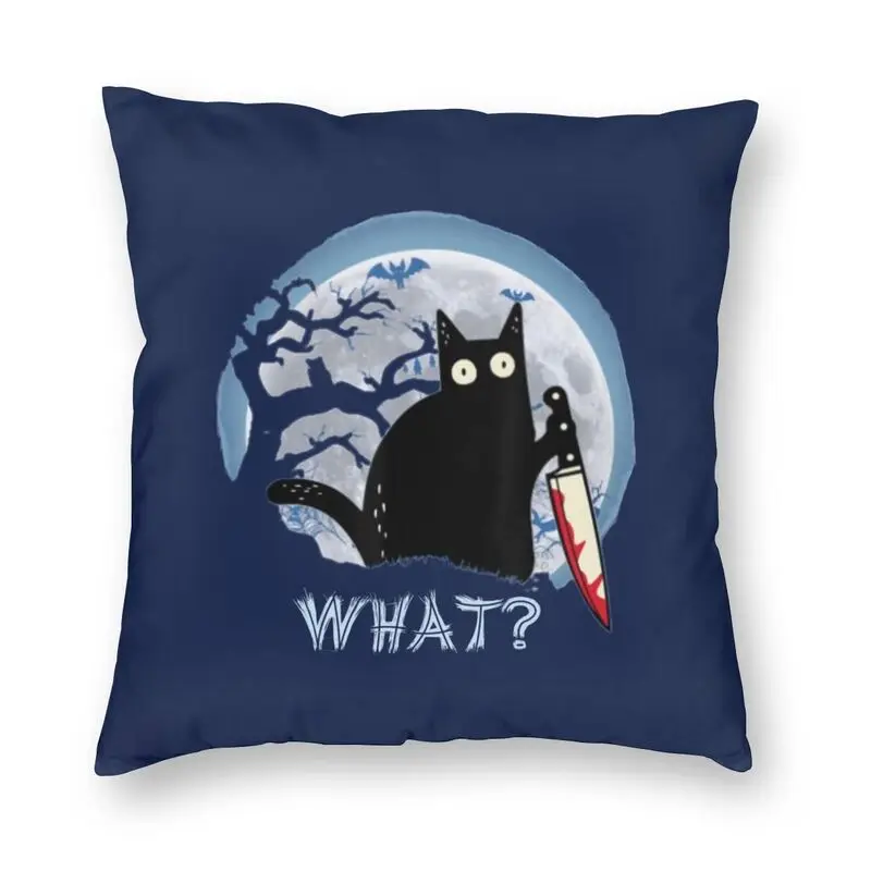 

Black Cat With Knife Halloween Pillow Covers Home Decoration Nordic Funny Kitten Murderous Cushions For Sofa Square Pillowcase