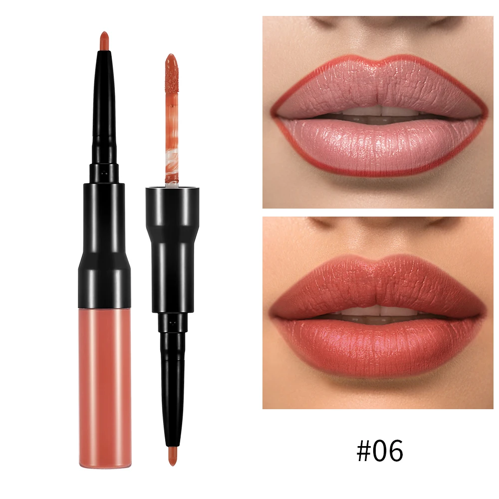 OEM Private Label 2in1 Matte Lip Gloss with Lip Liner Best No Sticky Long Lasting Liquid Lipstick Custom
