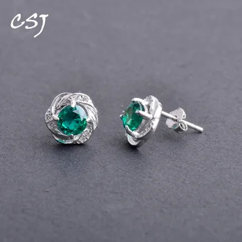 

CSJ Created Emerald modern Earrings Real 925 Silver sterling Emerald Fine Charm Jewelry for Women Gift in box free express