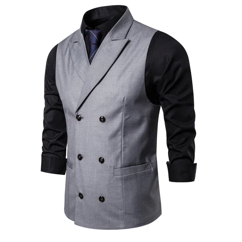 Брендовая мужская жилетка классический модный двубортный элегантный деловой жилет, Зауженная модель винтажная куртка без рукавов для свадьбы