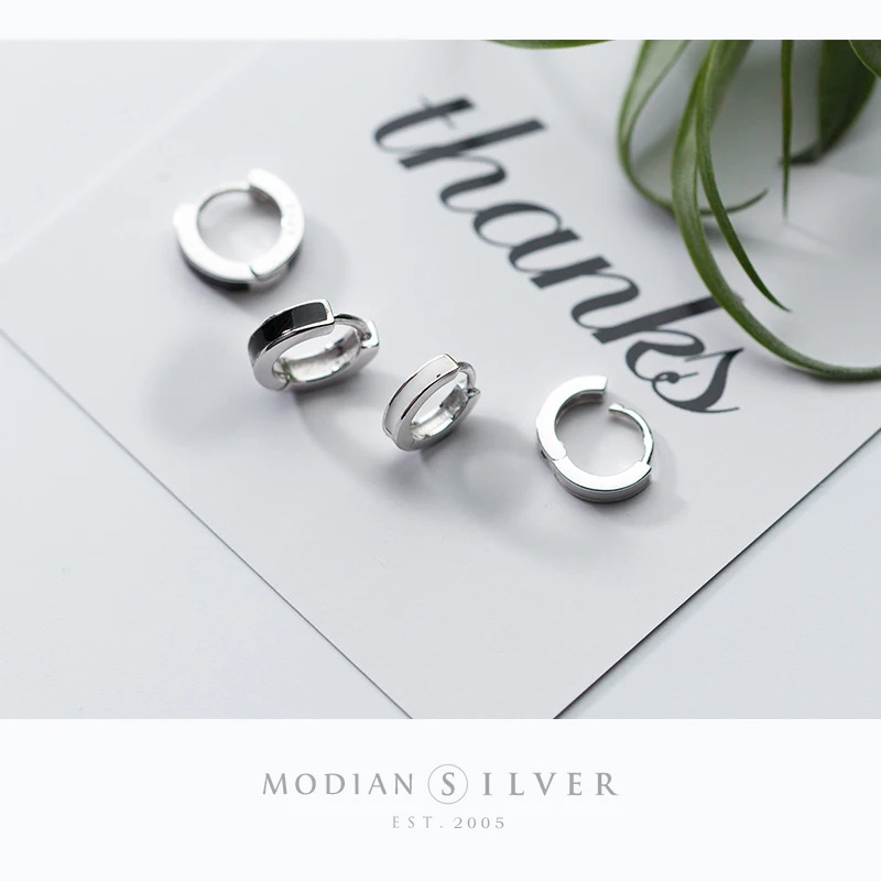 Modian новые черные и белые эмалированные модные серьги обруча классические Очаровательные Элегантные ювелирные изделия из стерлингового серебра 925 пробы для женщин подарок для девочек