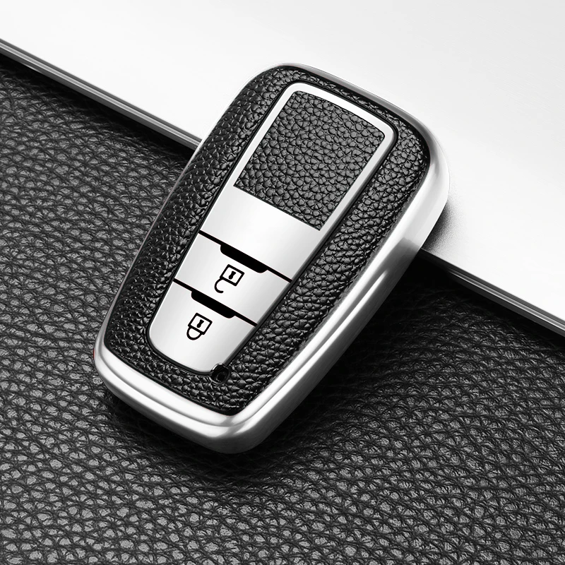 Leather TPU Two Buttons Car Key Cover Protective Case Holder For Toyota
