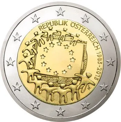30-я годовщина флага Европейского союза Австрия 2 евро 100% оригинальные монеты