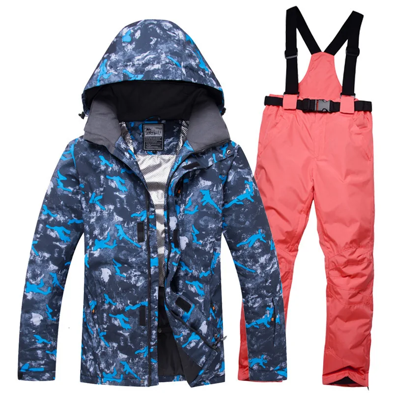 Denim Ski Suit Men Winter 2019 Waterproof Windproof Thicken Warm Snow Clothes Men Ski Sets Jacket Skiing And Snowboarding Suits