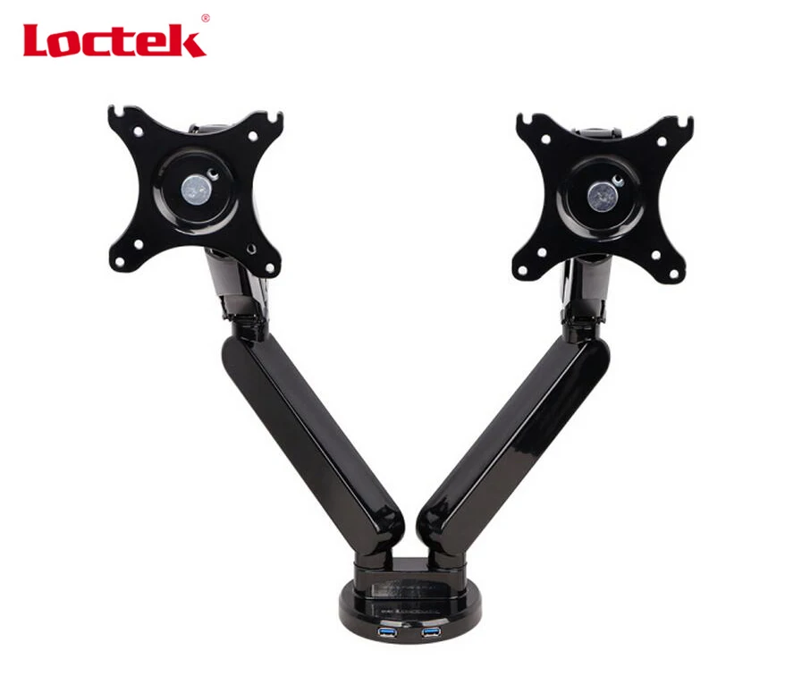 Loctek Q5D Gas Spring Desktop 10-27 inch Dual Monitor Holder Mount Arm Display Stand With 2 USB Port Loading 2-9kgs each Head |