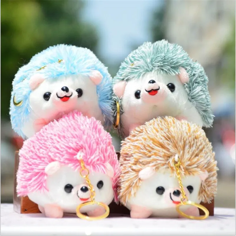 1PCS 12CM Plush Hedgehog Toys Key Chain Ring Pendant Plush Toy Animal Stuffed Anime Car Fur Gifts for Women Girl Toys Doll 2pcs 11 5 12cm solid wood handle handmade kiss clasp ring shaped purse frame diy wooden bag handles sewing brackets accessories