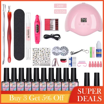 

40 Pcs Nail Get Set 8ml 24W UV LED Lamp Dryer Nail File Buffer With Colorful Soak Off Nail Art Gel Nail Cutter nail stickers