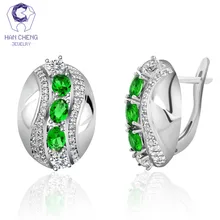 HanCheng, новая мода, роскошные медные посеребренные драгоценные камни, кубический цирконий, овальные серьги-гвоздики для женщин, ювелирные изделия, brincos bijoux
