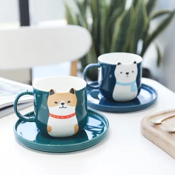 

Cartoon Shiba Inu Breakfast Mug Ceramic Coffee Cup with Spoon Tray 400ml Large Capacity Milk Juice Mugs Children's Drinking Cups