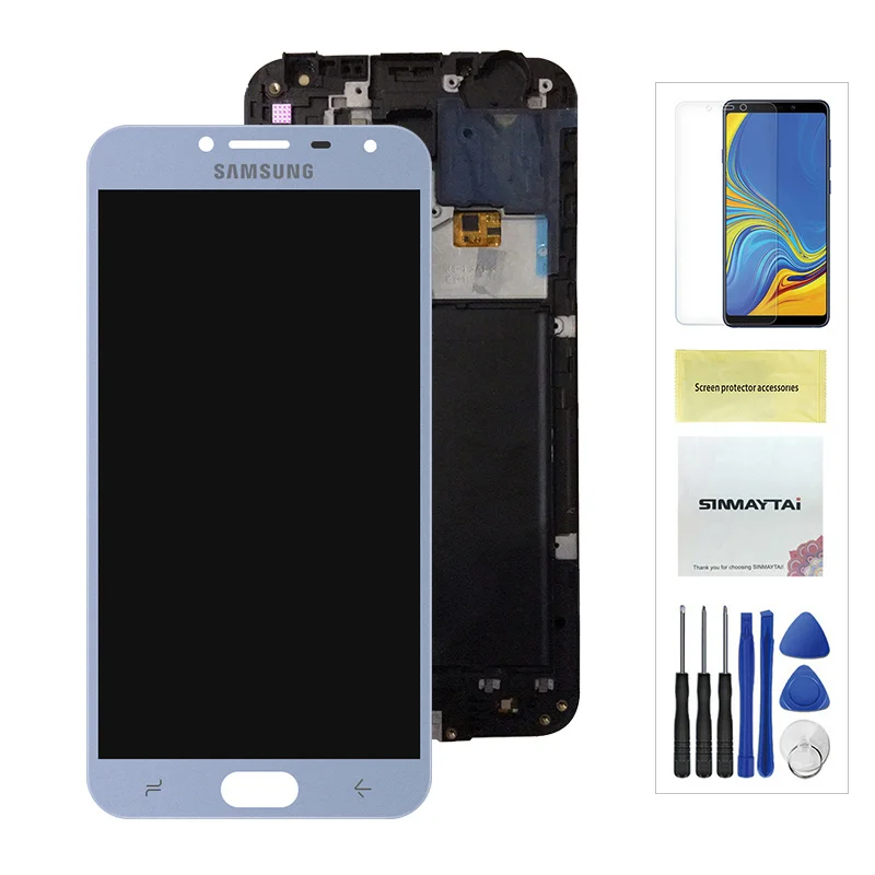 J400 дисплей для samsung Galaxy J4 J400F lcd SM-J400F/H/P/M/G/DS кодирующий преобразователь сенсорного экрана в сборе сменная рамка - Цвет: Blue With Frame