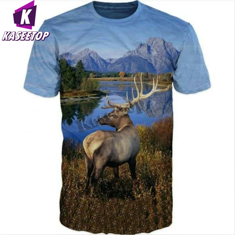 

Kaseetop Fashion Short Sleeve Deer Hunting 3D Printing Harajuku Casual T-shirt Short Sleeve Unisex Comfortable Round Neck T33