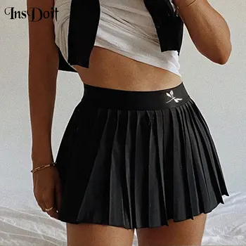 

InsDoit Harajuku Gothic Pleated High Waist Black Mini Skirt Women Streetwear Punk Sexy Skirt Korean Punk Casual White Skirts
