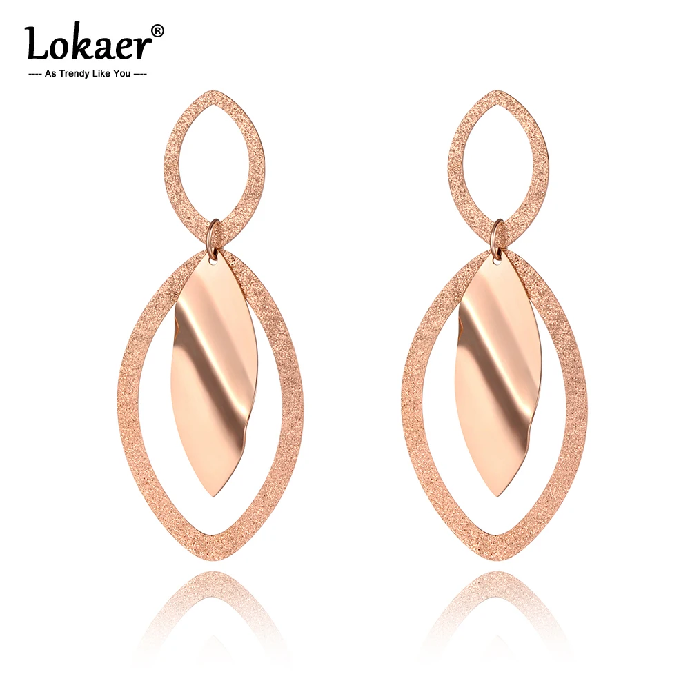 Lokaer офисный стиль из нержавеющей стали овальные геометрические серьги с кисточками ювелирные изделия модные матовые серьги-гвоздики для женщин Kolczyki E19222