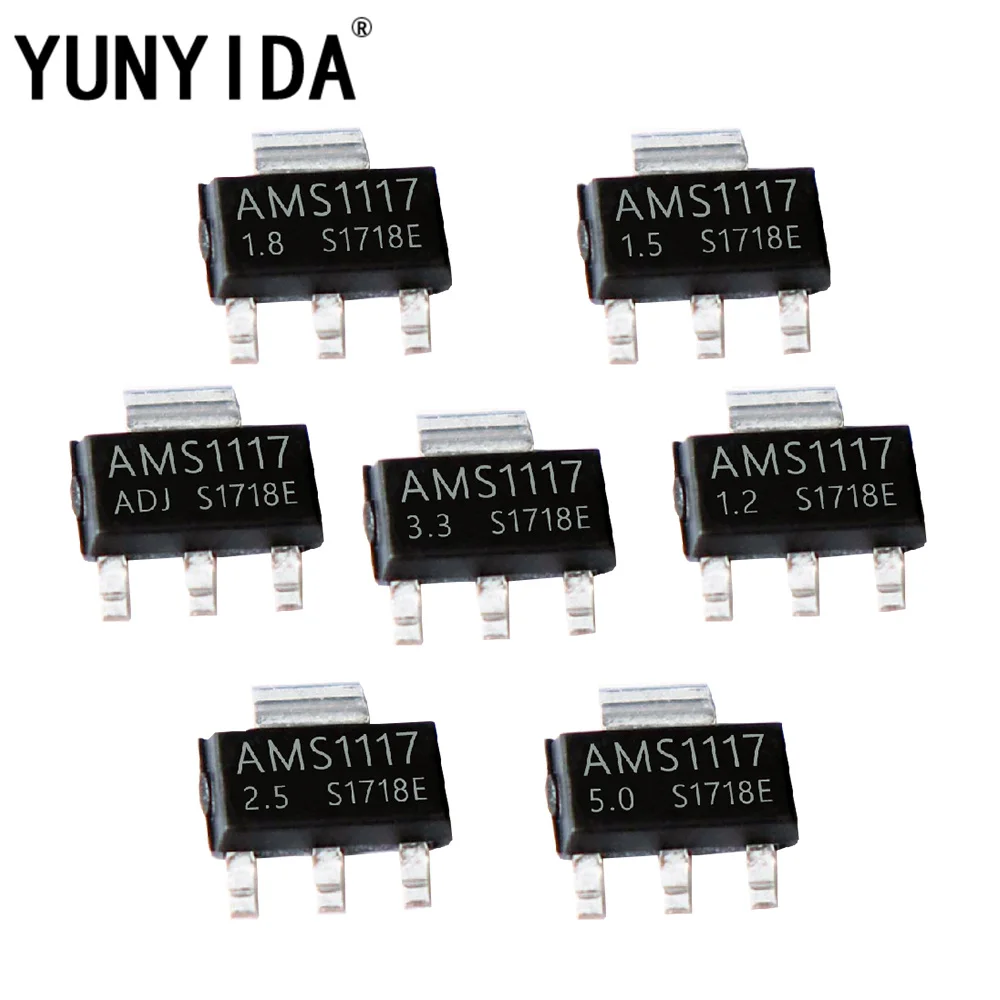 Voltage Regulator IC Transistors Kit 70pcs = 7 Kinds *10pcs AMS1117 Kit AMS1117-ADJ AMS1117-5.0V AMS1117-3.3V AMS1117-2.5V AMS1117-1.8V AMS1117-1.5V AMS1117-1.2V