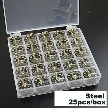 

25Pc Sewing Machine Bobbins Spools Empty Bobbins Spools Sewing Machine Metal Plastic Storage Box Home Sewing Accessories Tools