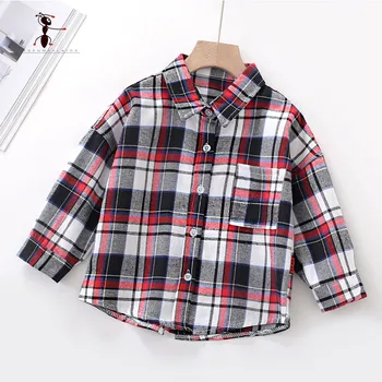 

Kung Fu Ant 2020 Spring Autumn 100%Cotton Leisure Full Sleeve Plaid Boys Shirts 3-8year Soft Comfortable Children's Tops