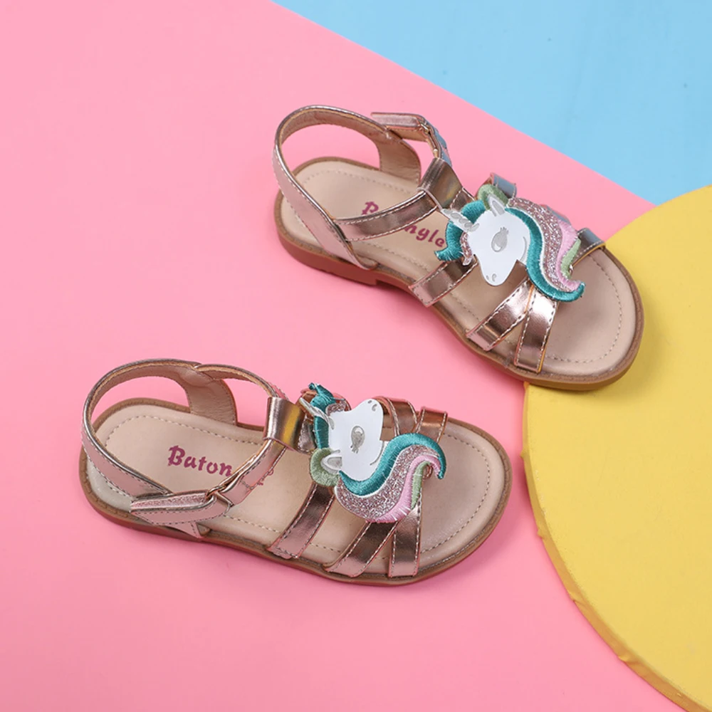 Little Girls Kids Sandals Unicorn Summer Toddler Girls Birthday Party Sandals Baby Girls Princess Shoes Performance Rose Gold 3t